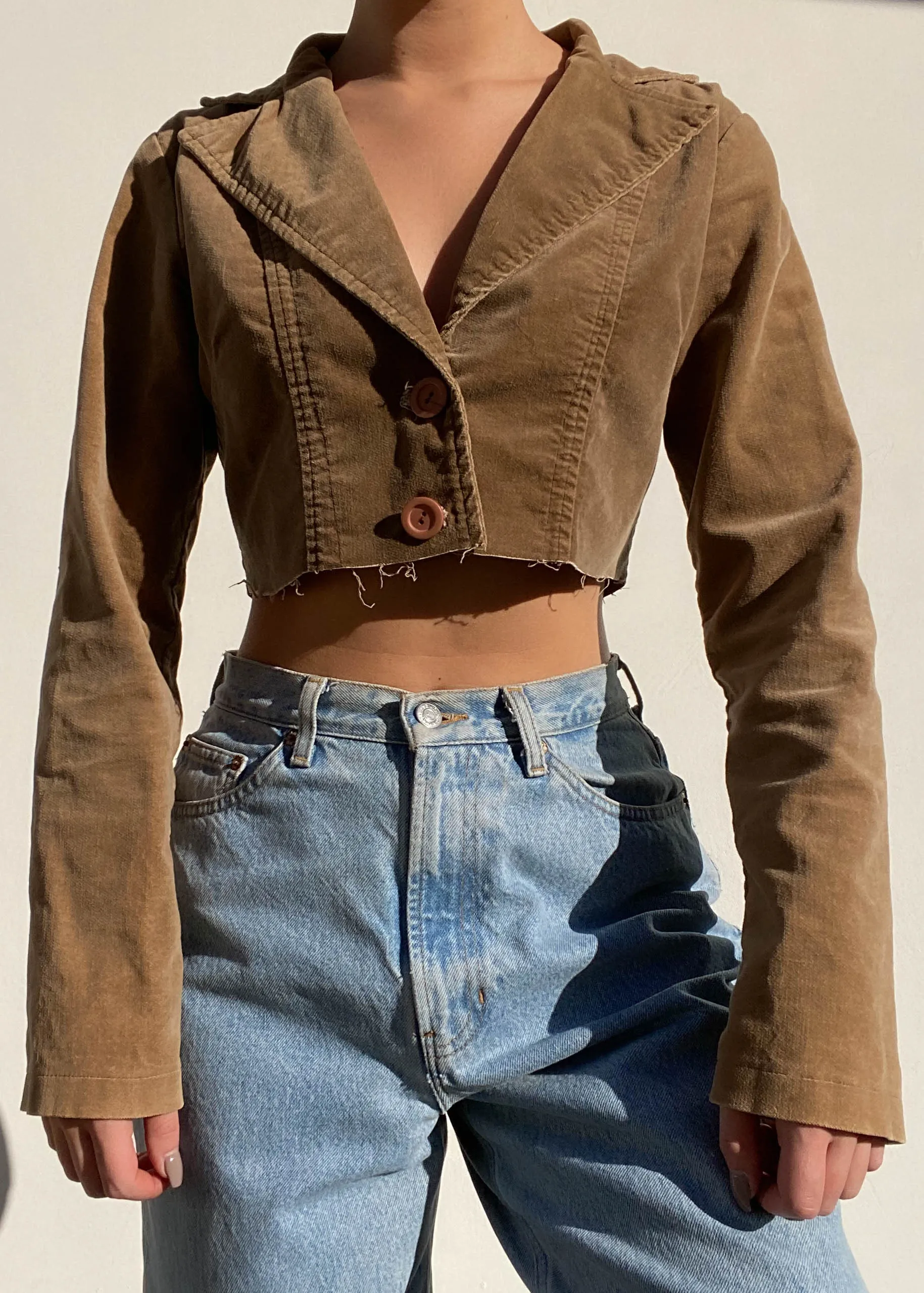 Y2k Brown Corduroy Crop Blazer (S)