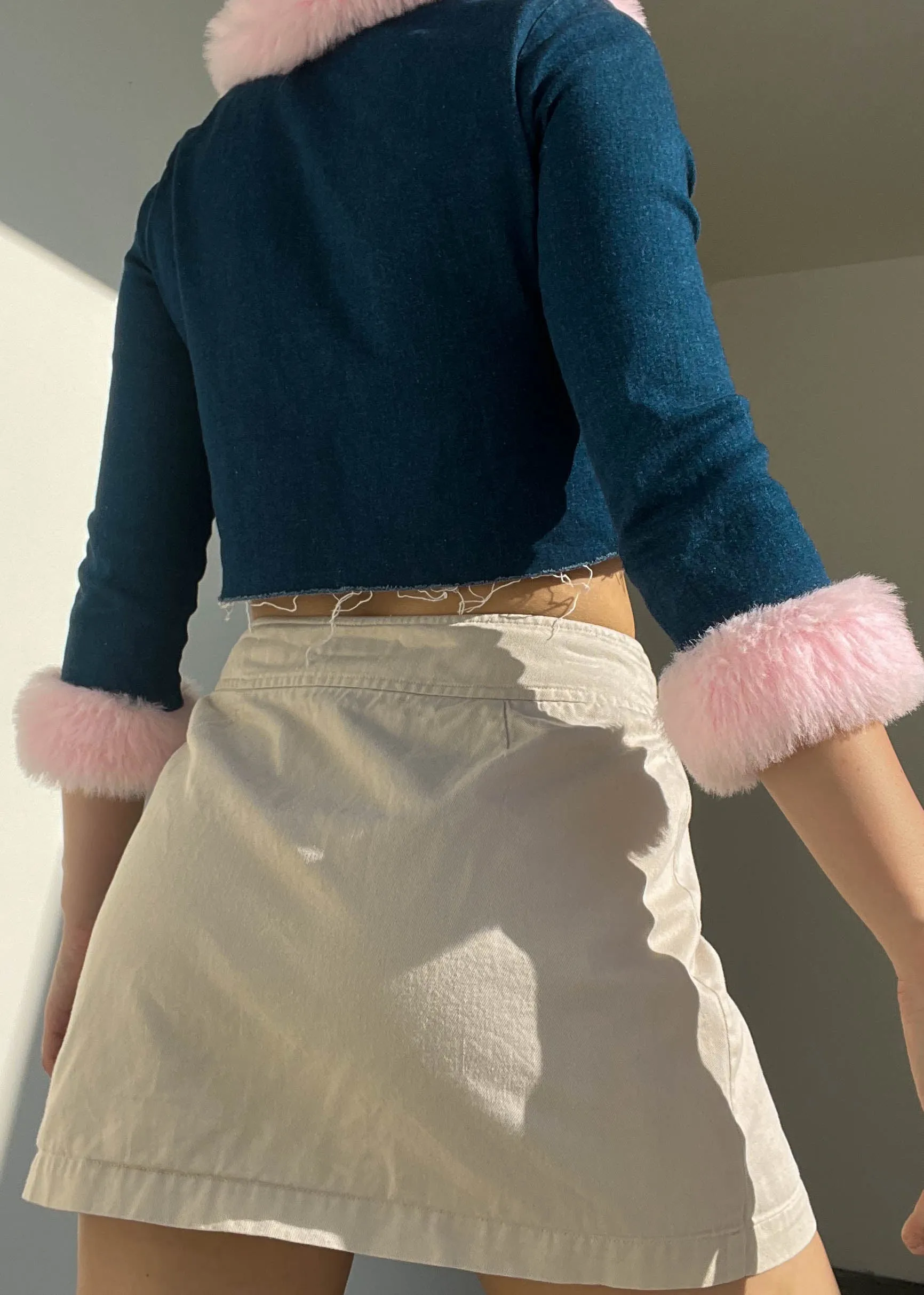 Y2k Denim   Pink Fur Trim Jacket (S)