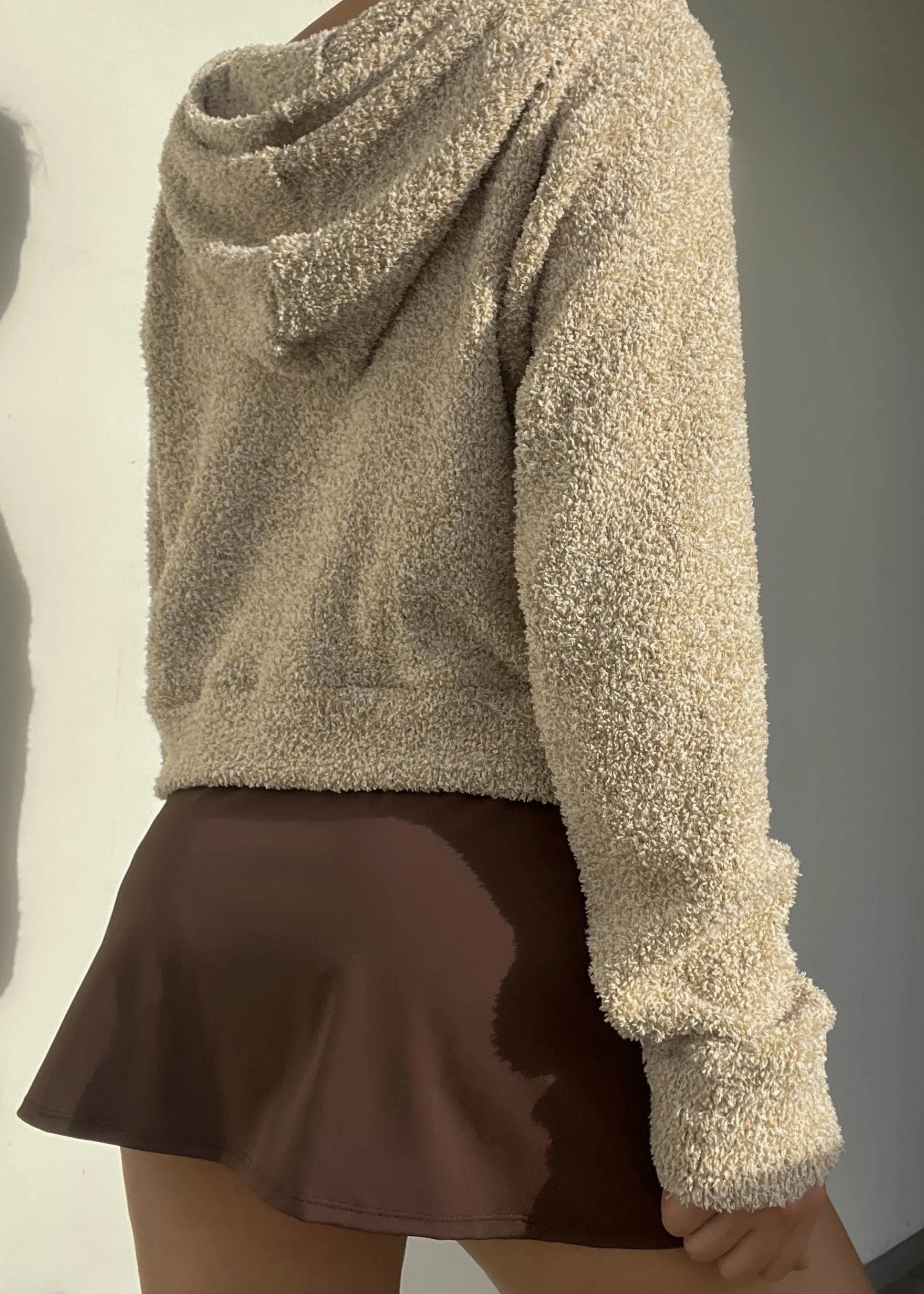 Y2k Fuzzy Beige Hoodie Jacket (S-M)