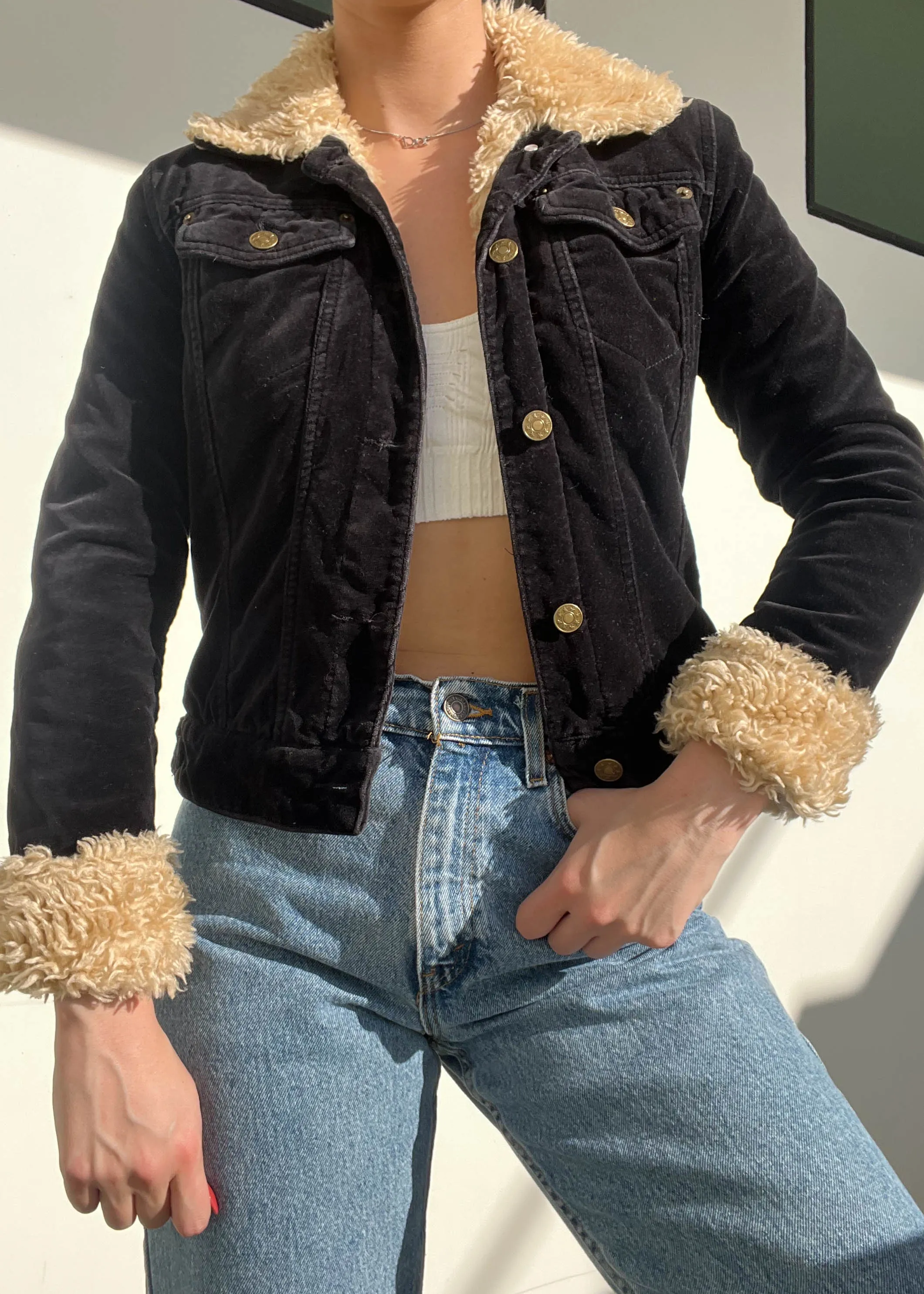 Y2k Fuzzy Trim Jacket (S)