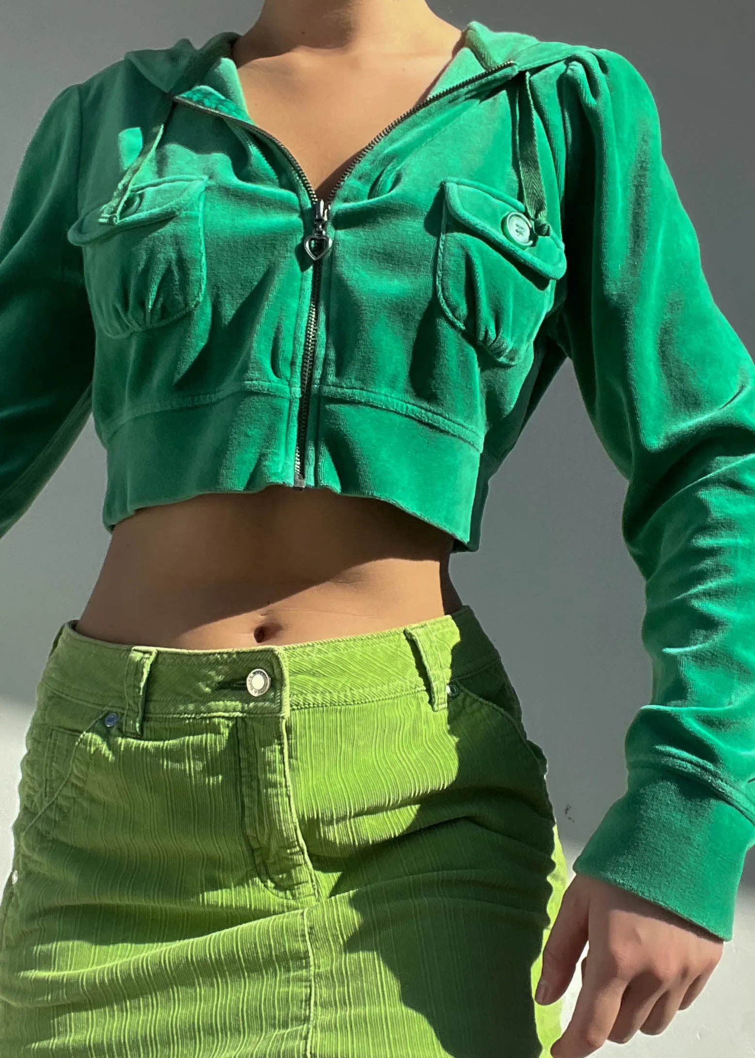 Y2k Green Velour Hoodie Jacket (M)