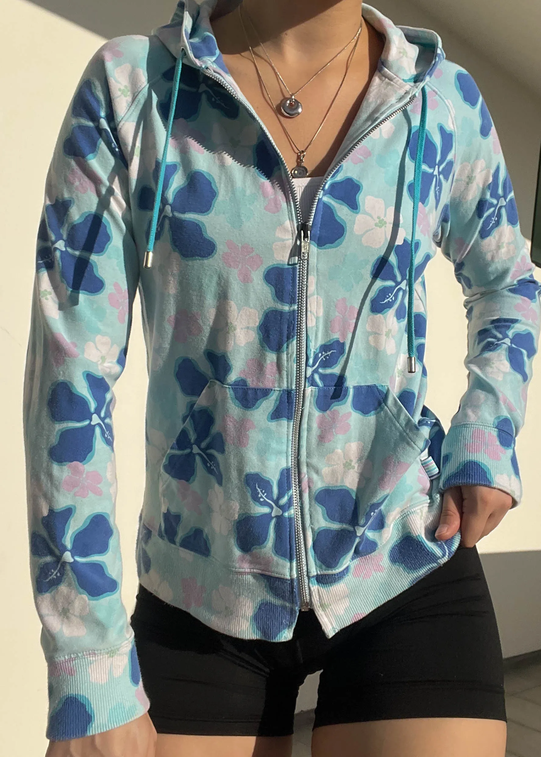 Y2k Hibiscus Hoodie Jacket (S)