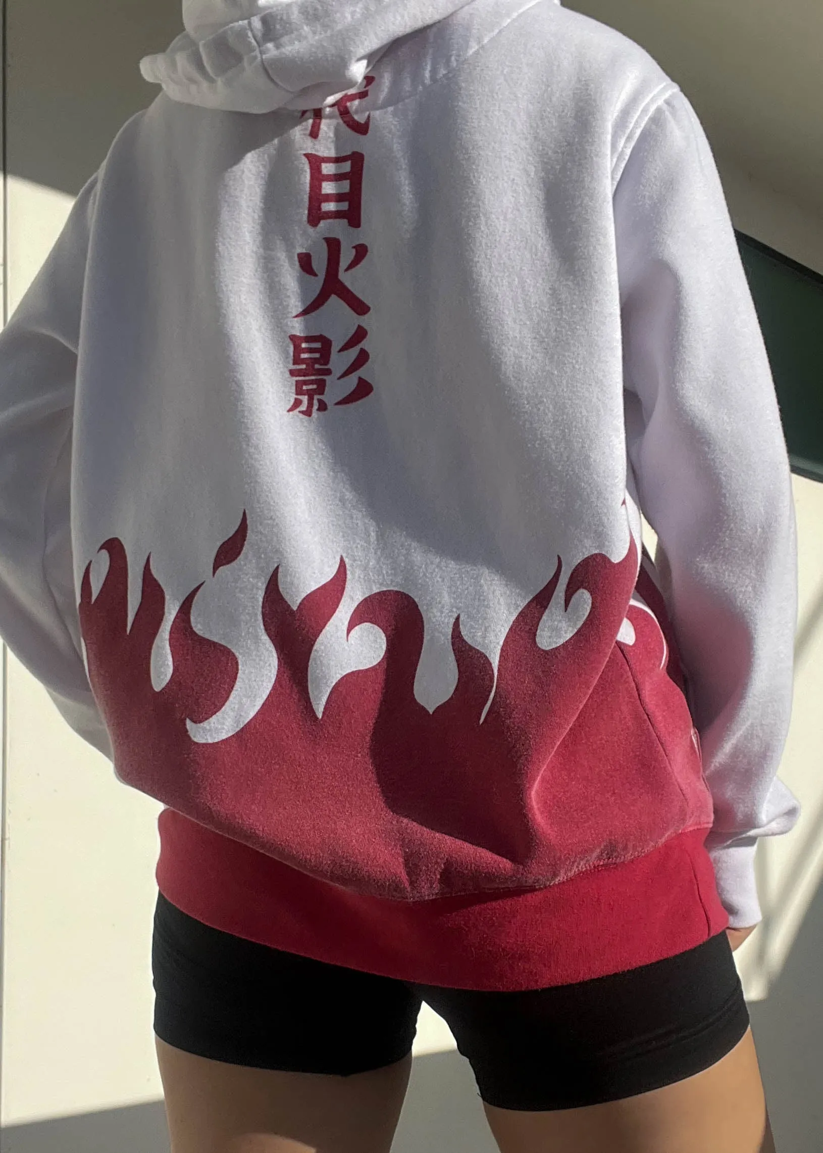 Y2k White   Red Flame Hoodie (L)